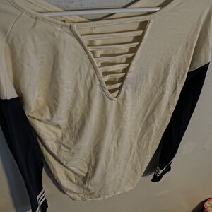 Chic Cream and Black Long Sleeve Women's Top